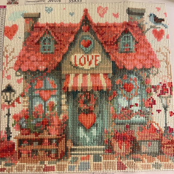 Finished Diamond Painting Cottage Love House 35×35cm Handmade Sparkly Wall Art - Picture 3 of 3